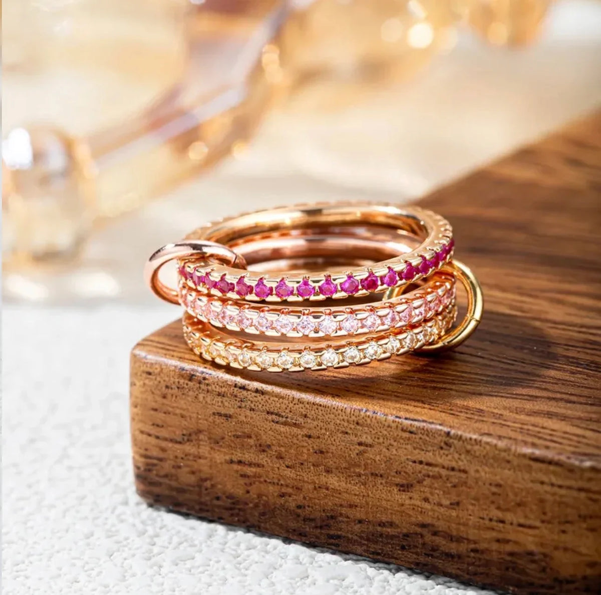 Brass Lines Rhinestone Ring