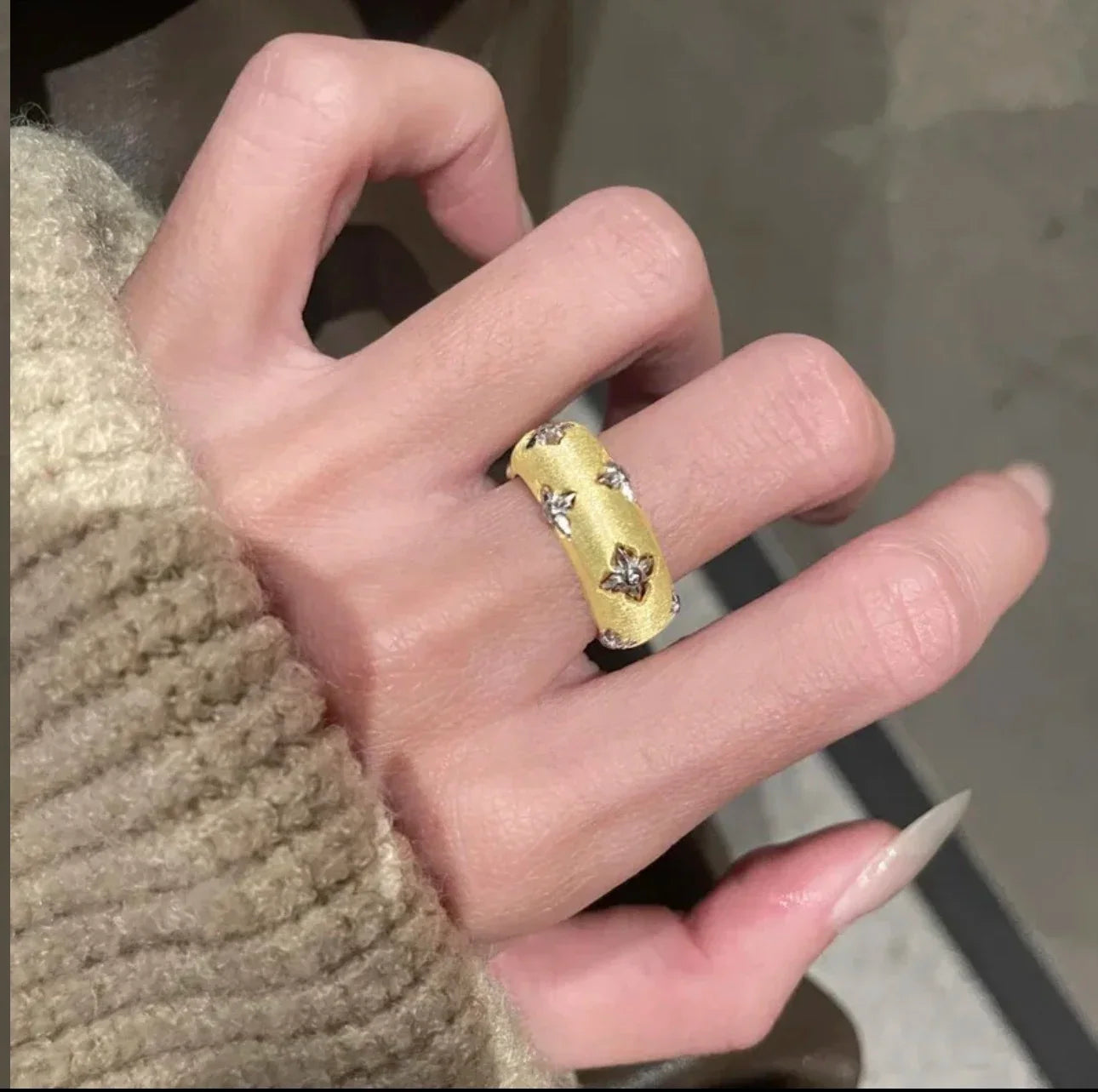 Silver Zircon Star Open Ring