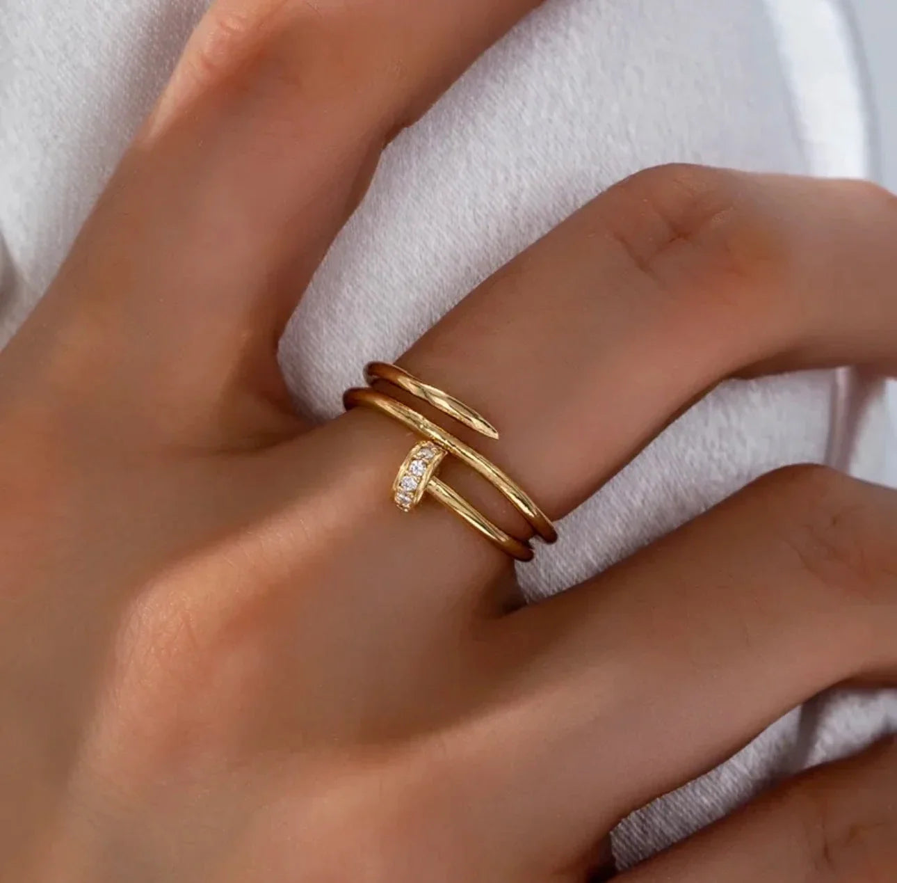Golden Copper Zircon Nail Ring