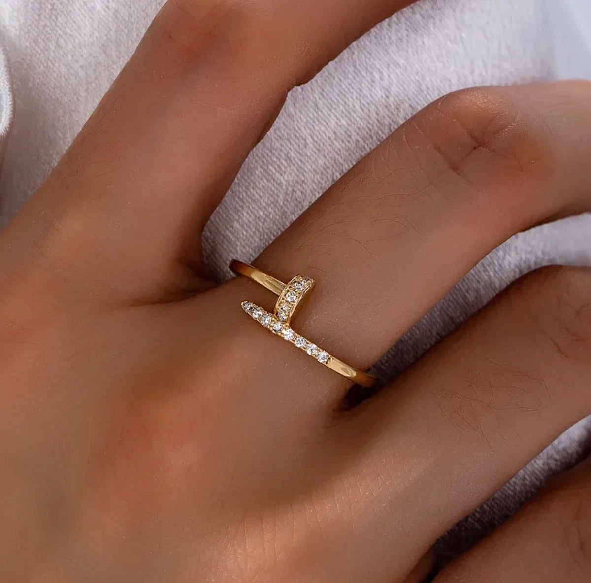 Golden Copper Zircon Nail Ring