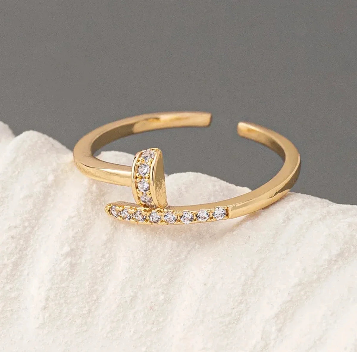 Golden Copper Zircon Nail Ring