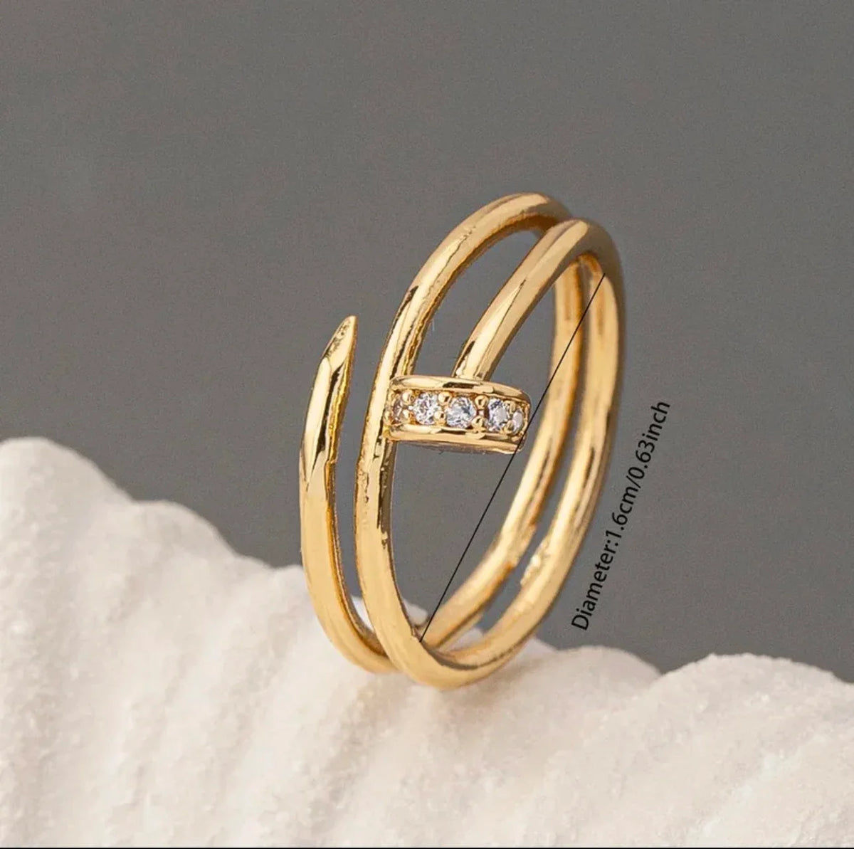 Golden Copper Zircon Nail Ring