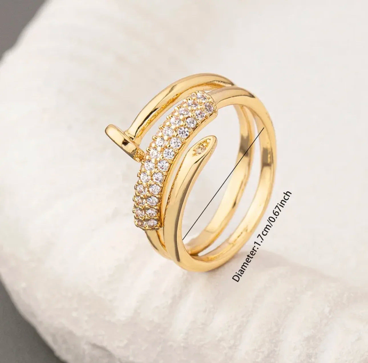 Golden Copper Zircon Nail Ring