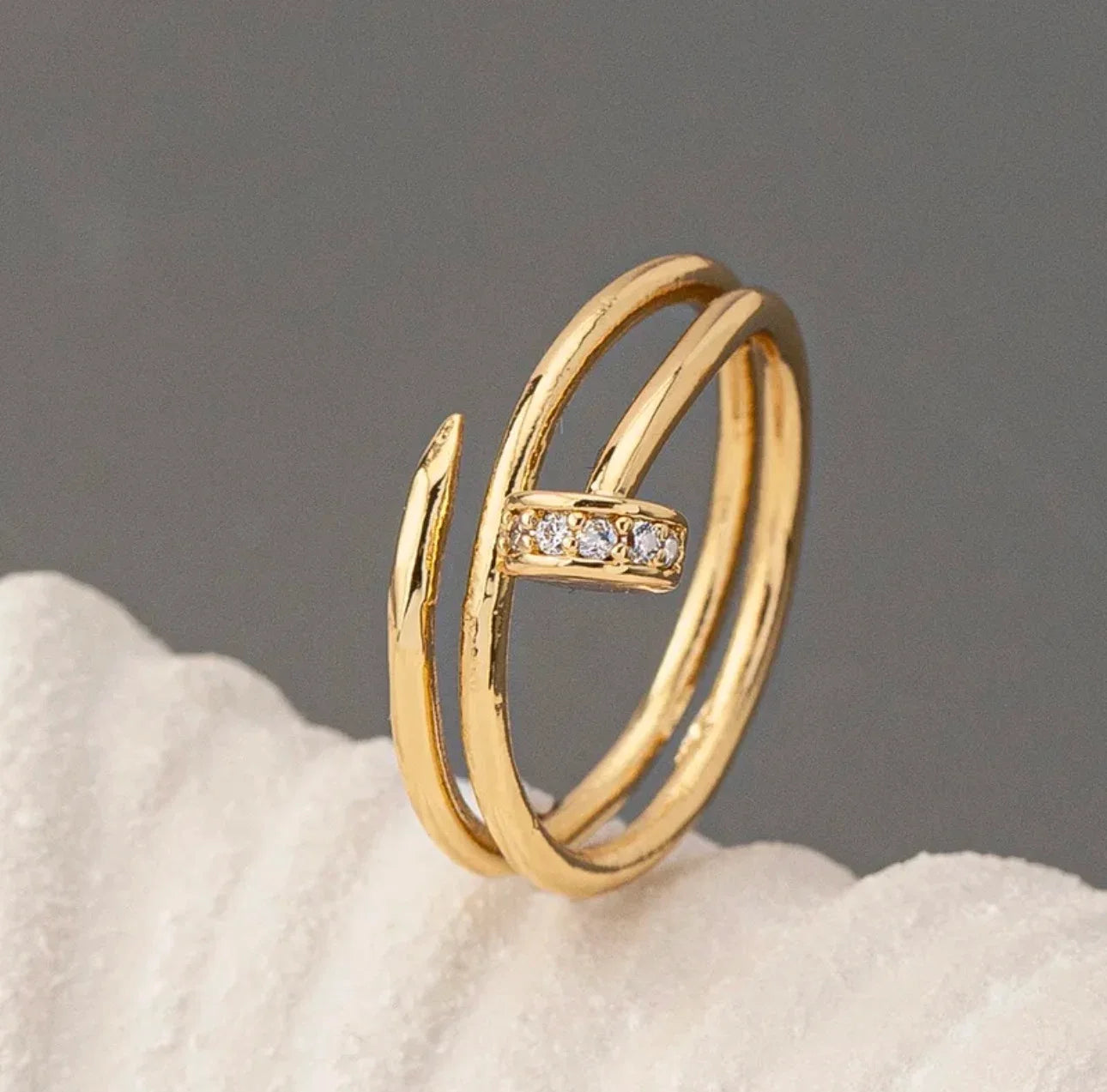 Golden Copper Zircon Nail Ring