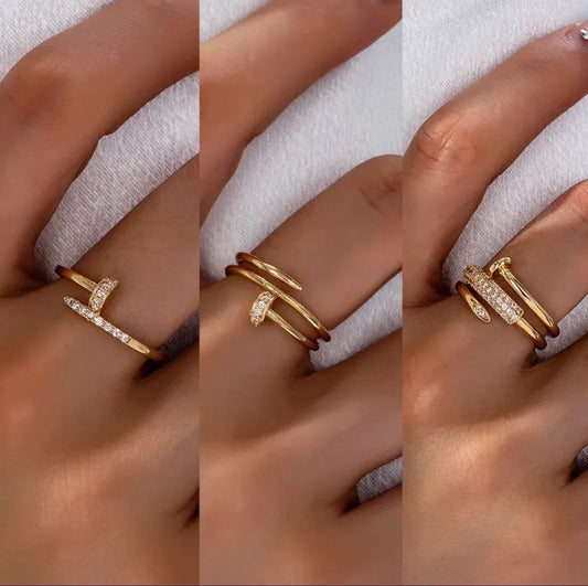 Golden Copper Zircon Nail Ring