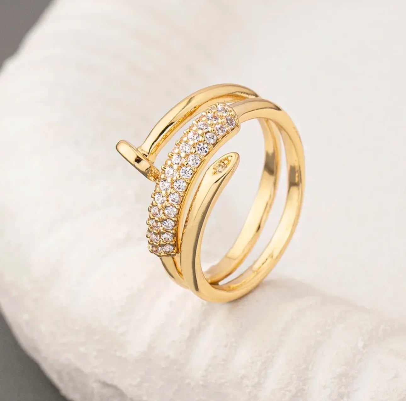 Golden Copper Zircon Nail Ring