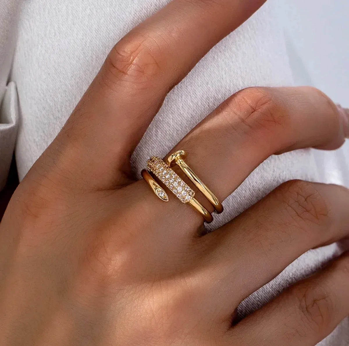 Golden Copper Zircon Nail Ring